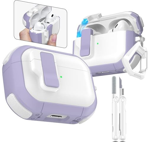 RFUNGUANGO Starship-Serie Kompatibel mit AirPods Pro 2 Hülle,automatischer Pop-up-Hülle, Ganzkörper-Hartschale Kompatibel mit AirPods Pro Hülle (2023/2022/2019),Lavendel