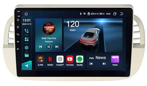 ACAVICA Autoradio Android per Fiat 500 2007-2015 - 9 Schermo Touch HD, Wireless CarPlay/Android Auto, Bluetooth 5.0, DSP Audio, GPS, WiFi, 4G LTE, FM/DAB+, Stereo, Plug & Play, Supporto Retrocamera