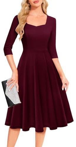 Berylove Abendkleid A-Linie Damen Kurz Kleid Hochzeitsgast Kleid Umstandskleid Festlich Curvy Mode Freizeitkleid BLP8010 Burgundy M