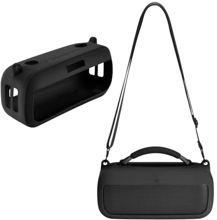 OURHZTB Protective Silicone Case Cover for Bose SoundLink Max Wireless Bluetooth Speaker, Portable Travel Carrying Soft Skin Cover with Shoulder Strap (Black)