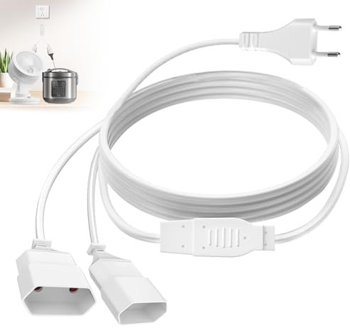 Cavo di prolunga piatto: WIYETY 7 m, cavo di prolunga europeo, cavo di prolunga 2 in 1, cavo di prolunga di tipo C, 0,75 mm², 2,5 A-250 V, cavo di prolunga per PC, TV, monitor