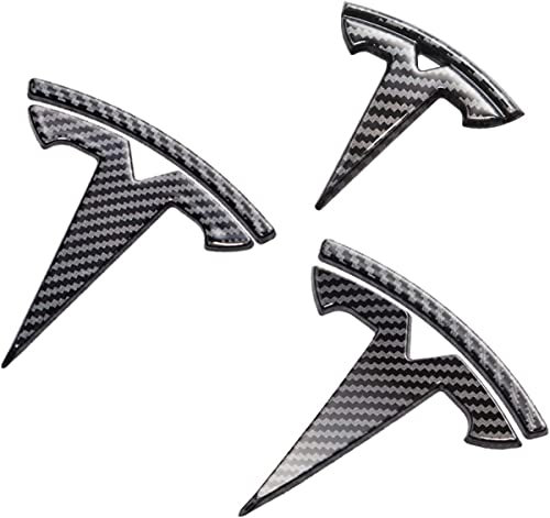 fibhyrtingy 3 Pcs/Set for Model 3 Emblem Badge Sticker Cover,Car Front/Rear/Steering Wheel Emblem Logo Sticker Decals Accessories (fit Model3 Gloss Carbon Fiber Pattem)