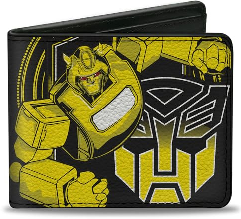 Hasbro Wallet, Bifold, Transformers Bumblebee Pose and Autobot Logo Shield Yellows, Vegan Leather, Black, 4.0 x 3.5, Casual