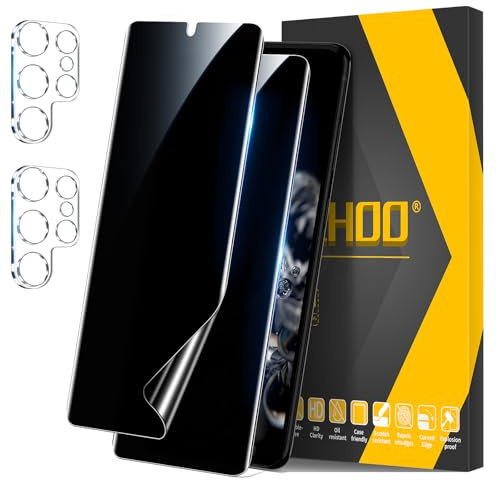 JEHOO 2 Stück für Samsung Galaxy S20 Ultra Sichtschutz Schutzfolie mit 2 Stück Kameraschutz, Kompatibel Fingerabdruck-ID, Blasenfreie Weich TPU Privacy Displayschutzfolie, 3D-Gewölbte, Anti-Kratzen
