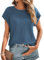 Cuptacc Damen Tshirt Kurzarm Top Rundhalsausschnitt Casual Shirt Flowy Kurze Ärmel Blau, Klein S 36
