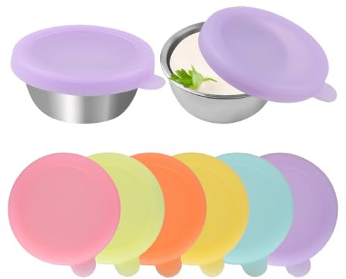 Naapesi 6Pcs Recipientes para Salsa de Acero Inoxidable, con Tapas de Silicona, Tarros para Salsa, Reutilizable, Para Salsas, Especias