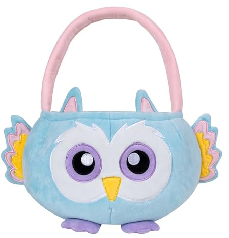 Beyond Your Thoughts Eule Osterkorb für Kinder, süßer Plüsch leerer Eimer mit kleinen Ohren und Griff Eiersuche Tote Candy Bag Korb für Jungen MädchenTeenager Geschenk, Ostern Dekor Blau
