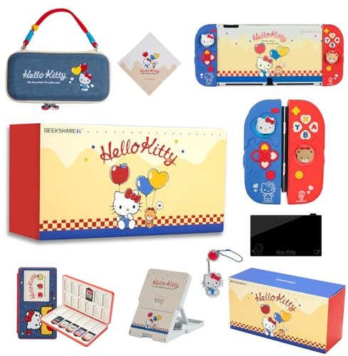 Kuitmor Kit Accessori per Switch OLED: Custodia Trasporto, Custodia Protettiva, Portaschede, Pellicola Protettiva, Supporto, Cuscinetti Joystick e Altro (11 in 1)