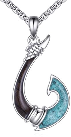 ONEFINITY Fish Hook Necklace 925 Sterling Silver Hawaii Fishing Hook Pendant Jewellery Gifts For Men