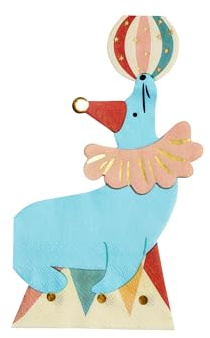 Servietten Papier 21x33cm Seehund mit Ball 12 Stück - Einweg Partyservietten 2-lagig - Papierservietten für Kindergeburtstag - Deko Zirkus Party - Motivservietten Gastronomie Alltag - Blau Rot