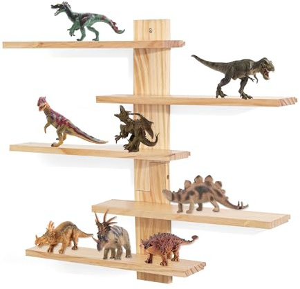 FURAOMEILI Schwebendes Regal für die Wand,Kleines Holzregal für Sammelfiguren,Schnapsgläser,Mini Dekor,für Spielzeug(Holzfarbe)