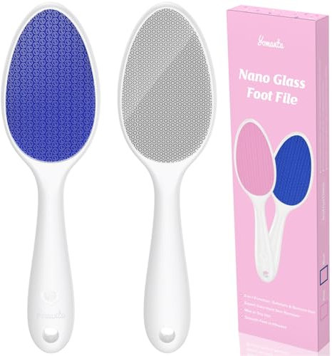 2 in 1 Nano Glass Foot File & Callus Remover - Glass Foot Files for Hard Skin with Long Handle, Gentle & Highly Effective, Foot Scrubber for Dead Skin & Home Salon, Wet/Dry Use - Blue