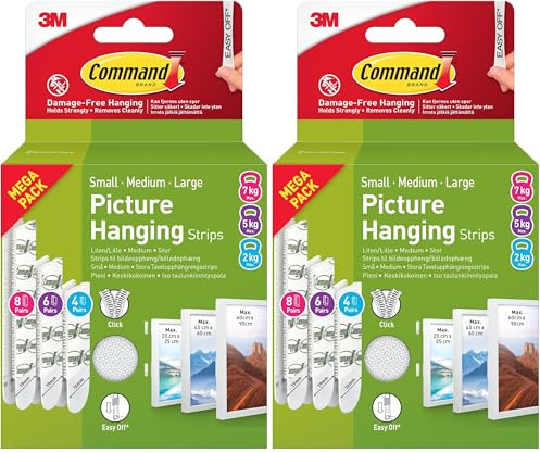 Command Picture Hanging Strips, Value Pack - 8 Sets L, 6 Sets M + 4 Sets S of Adhesive Strips - For Hanging Damage Free Framed Photos and Artwork (Pack of 2)