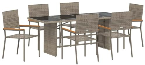 vidaXL Garden Dining Set 7 pcs Grey 190 x 80 x 75 cm Poly Rattan, Garden and Terrace, Modern Dining Set, Rectangular Outdoor Furniture, Alfresco Deck, Luxury Patio, Contemporary Table