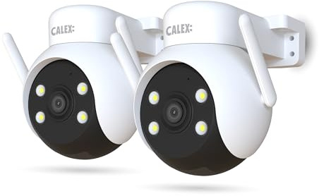 CALEX - 2-Pack Smart Security PTZ Camera 2K with 360° Panning, Nightvision, 2 Way Audio & App Control, for Outdoor
