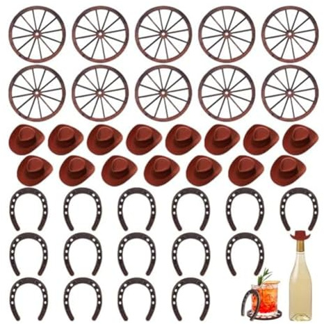 Ujjdwiurgh 40 PCS Lucky Horseshoe CowboyHat and Wheel Western Cowboy Theme Party Supplies for Birthday Decoration Retro Theme As Shown Plastic