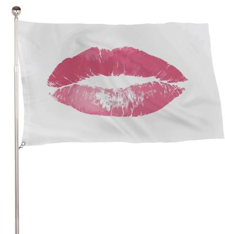 Flagge mit rosa Lippen, 90 x 152 cm, für den Außenbereich, Dekoration für Hof, Veranda, Rasen, Bauernhaus