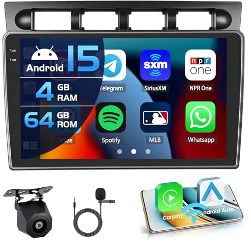 Inefala 4+64G Radio para Kia Morning Picanto 2004-2007 Android 15 mit 9'' In-Cell Pantalla con Wireless Carplay y Android Auto Mirror Link Radio FM/RDS GPS WiFi Bluetooth SWC Cámara Inversa
