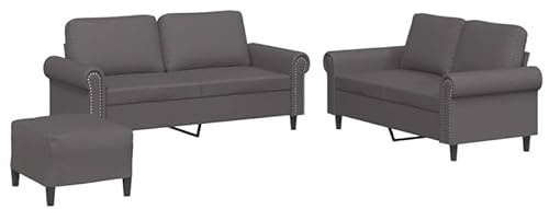 Eleganz 3-TLG. Futon Sofagarnitur Grau Kunstleder – Moderne Wohnlandschaft für kleine Räume, bequem & pflegeleicht mit passenden Kissen