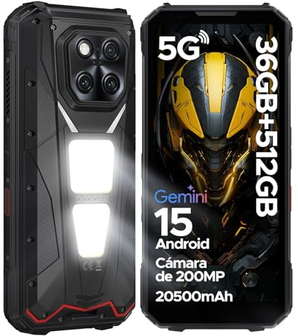 DOOGEE V MAX LR Android 15 Movil Irrompible 5G con Laser rangefinder, 36GB+512GB Movil Resistente, Dimensity 7300, Batería 20500 mAh/45W, 6.78 FHD+120Hz,200MP+32MP,WiFi6E/NFC/Widevine L1/Face ID/OTG