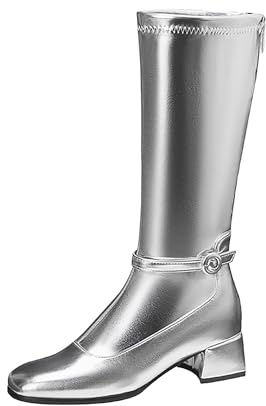 Bviennic Donna Stivali Alti Block Tacco Medio Moda Square Toe Zip Festa 2476 Argento Numero 36.5 EU/37Cn