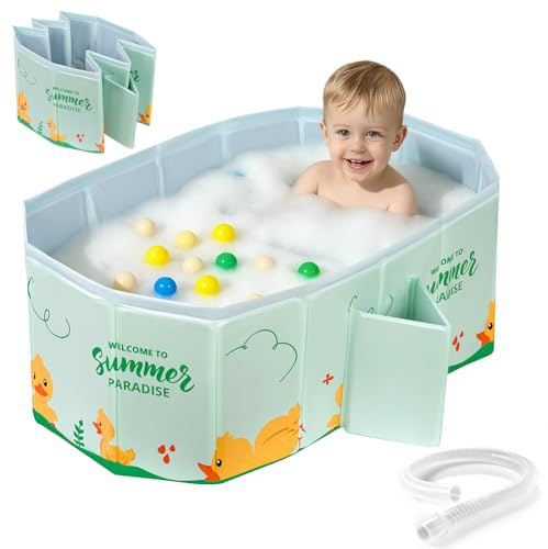 AUYAO Baignoire Pliable pour Bébé, Baignoire de Bébé Pliable avec Valve de Vidange, Baignoire Intégrée Portable, Robuste pour la Maison et les Voyages, Convient de 0 à 8 Ans, Jaune