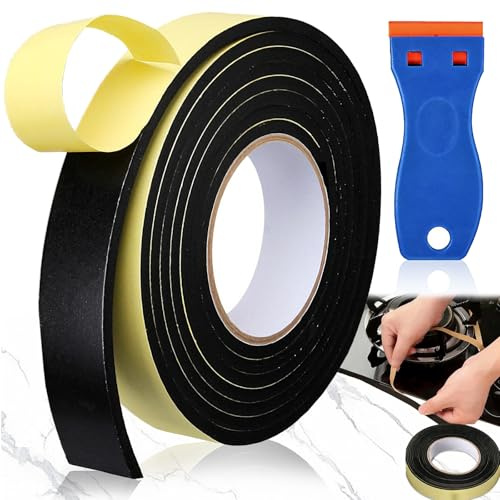 WiDream Sealing Tape for Hob with Small Scraper, 10 mm x 3 mm Ceramic Hob Sealing Tape, Self-Adhesive, 5 m Ceramic Hob Sealing Tape, Foam Tape, Self-Adhesive, EVA Foam Tape