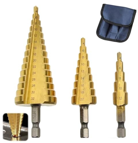 3Pcs Step Drill Bit, Step Drill with a Storage Bag, Cone Cutterc