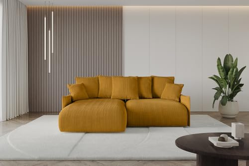 ALTDECOR Ecksofa mit Schlaffunktion und Bettkasten Corner Sofa Eckcouch Couch L-Form angeordnet Schlafcouch Ausziehbar Wohnlandschaft ONESK-L-v1 216x177x72 Senfgelb