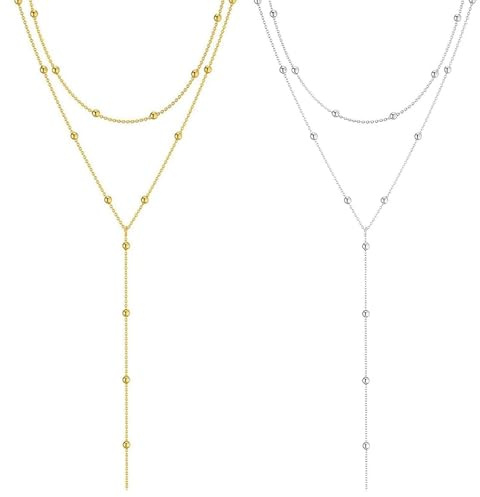 KNUIUYY Y forme élégant double couche collier de perles les femmes,collier pour femmes en acier inoxydable, pour Toutes Occasions Accessoire Mode