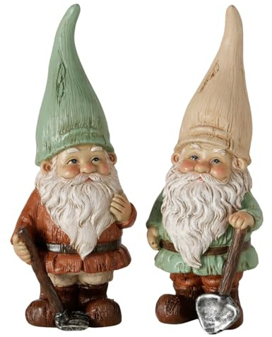 ReWu Lot de 2 nains de jardin avec pelle et houe - Figurines décoratives pour jardin, balcon et terrasse - Figurines naines peintes à la main en polyrésine - Décoration d'extérieur