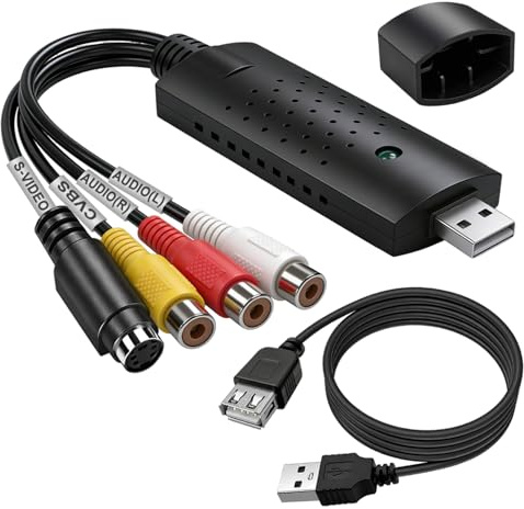 Hoembpn VHS zu Digital Konverter, USB 2.0 Audio Video Grabber Konverter Capture Card, RCA auf USB Video Converter Adapter, für VHS VCR Mini DV Hi8 DVD, Kompatibel mit Windows & Mac