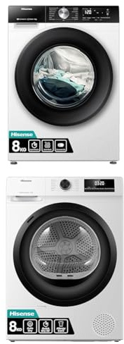 Hisense 3S WiFi Series WF3S8043BW 8 KG Front Load Washing Machine + Hisense DH1Q802BW2 60cm Freestanding 8 KG Heatpump Front Load Tumble Dryer