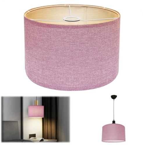 Yunlaishaocer Paralume in tessuto di lino naturale, rotondo, per lampada da terra, lampada da tavolo e lampada da comodino, realizzato a mano, attacco E27, 30 x 30 x 20 cm (rosa)