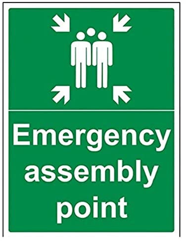 VSafety Hinweisschild mit englischer Aufschrift „Emergency Assembly Point“, Hochformat, 300 x 400 mm, 1 mm starrer Kunststoff