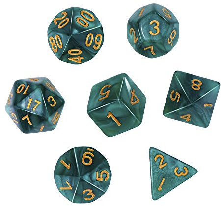 eBoot Polyedrische 7- Würfel- Set für Dungeons und Dragons mit Schwarz Beutel (Grün)