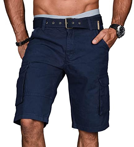 A.Salvarini Stylische Herren Cargo Short inkl. Gürtel Sommer Bermuda Kurze Hose Army Shorts AS-037 [AS-037-Navy-W36]