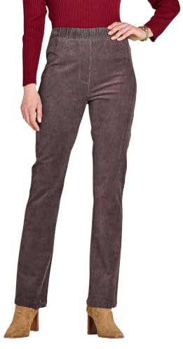 Chums Ladies Needlecord Corduroy Trousers with Stretchy Expanding Waist | Women's Cotton Rich Warm Handle Pants with All-Round Elasticated Waistband and Mock Pocket Detailing in Sizes 10 - 24