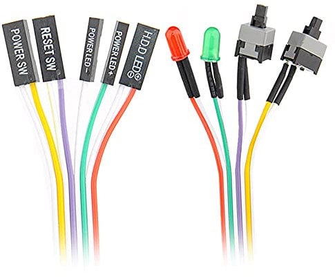 Aukson R17 PC Reset Taster Schalter 4-in-1 ATX Power-Reset HDD Schalterkabel, 65cm EIN/AUS Knopf für Computer