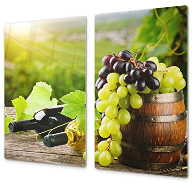 Tabla de cocina de vidrio templado - Tabla de cortar de cristal resistente – Cubre Vitro Decorativo – UNA PIEZA (60 x 52 cm) o DOS PIEZAS (30 x 52 cm); D07 Frutas y verduras: Vino 23