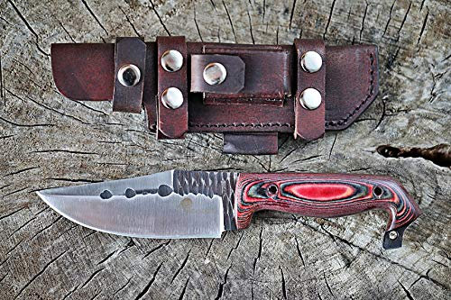 PMX Handmade Couteau d'extérieur fait main D2 Red Escape & Micarta & fabriqué en une seule pièce d'acier D2 & fourreau en cuir & lame 130 mm