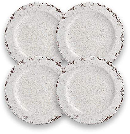CARTAFFINI SRL Assiette plate Craquele en mélamine, Ø 28 cm – Lot de 4 assiettes – Couleur : blanc ivoire