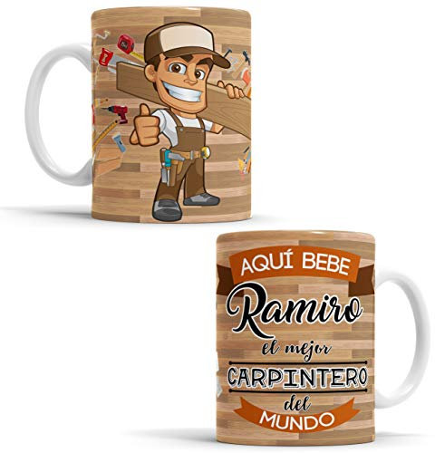 OyC Original y Creativo Taza para Carpintero - Taza Aquí Bebe El Mejor Carpintero del Mundo - Taza Regalo para Carpintero - con Frase y Dibujo Personalizada con Nombre (Carpintero)