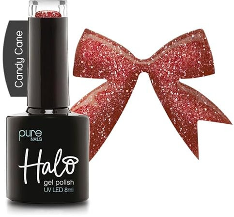 Halo Gel Polish 8ml - Candy Cane. UV/LED Gel Nail Polish, Long Lasting & Easy To Apply. Nail Art Colours For Manicure & Pedicure. Gel Polish For Professional & Home Use.