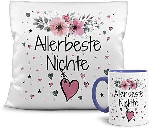 Print Royal Geschenk-Set aus Tasse und Kissen mit Füllung - Allerbeste Nichte - Persönliche Geschenkidee für Beste Freunde, Verwandte und Familie - weiß/blau