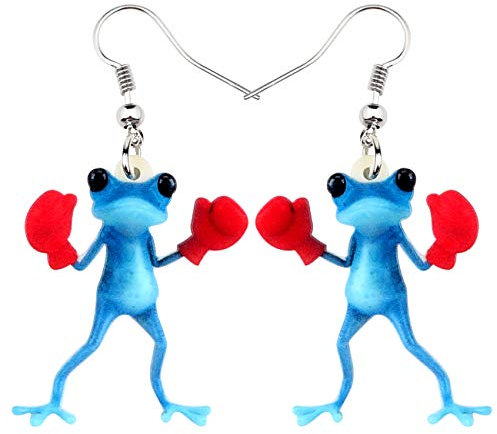 WEVENI Acryl Niedlich Gitarre Frosch Ohrringe Baumelnder Tropfen Lustigen Schmuck für Frauen Mädchen Seltsame Geschenke (Lustiger blauer Frosch)