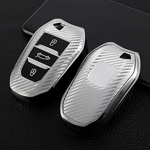 ontto Coque de clé de Voiture Compatible avec Peugeot 308 408 508 2008 3008 4008 5008 Citroen C4 C4L C6 C3-XR Cas pour télécommande de clé Voiture en TPU Protection de clé avec Porte-clés-Argent