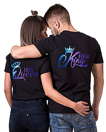 Matching Couple T-Shirt Her Queen His King Partner-T-Shirt Damen und Herren Couple-Shirt Geschenk für Verliebte 1 Stück
