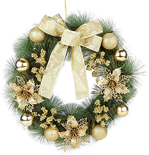 Ghirlanda natalizia per porta anteriore 40 cm Ghirlanda Natalizia Decorativa, Ghirlanda di Porte Artificiali La Casa Ornamenti Natale Decorazione Appesa con bacche e fiocco