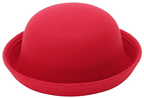 OUHO Kinder Rund Filz Hut Filzhut Melone Mütze Bowler Mütze Wintermütze Hut Kappe Billycock Derby Chaplin Hut Rot
